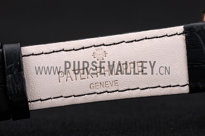 Patek Philippe Swiss Calatrava Ribbed Bezel Black Dial Black Leather Strap 7651