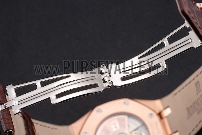 Swiss Audemars Piguet Royal Oak White Dial Gold Case Brown Leather Strap