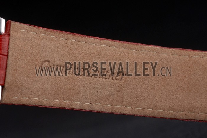 Cartier Ballon Bleu 42mm Brown Dial Stainless Steel Case Red Leather Bracelet