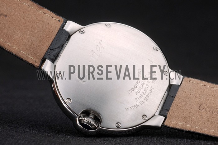 Cartier Ballon Bleu 42mm Black Dial Stainless Steel Case Black Leather Bracelet