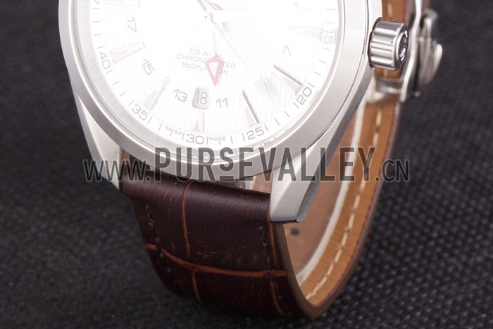 Omega Seamaster Silver Bezel with White Dial and Brown Leather Band 621573