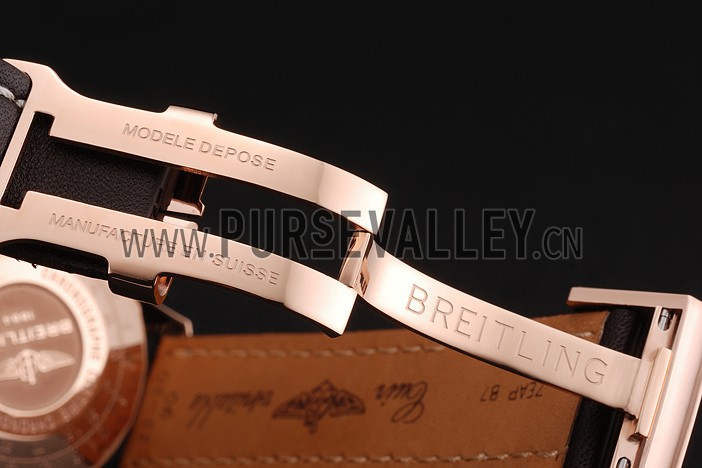 Swiss Breitling Navitimer 01 White Dial Black Subdials Rose Gold Case Brown Leather Strap