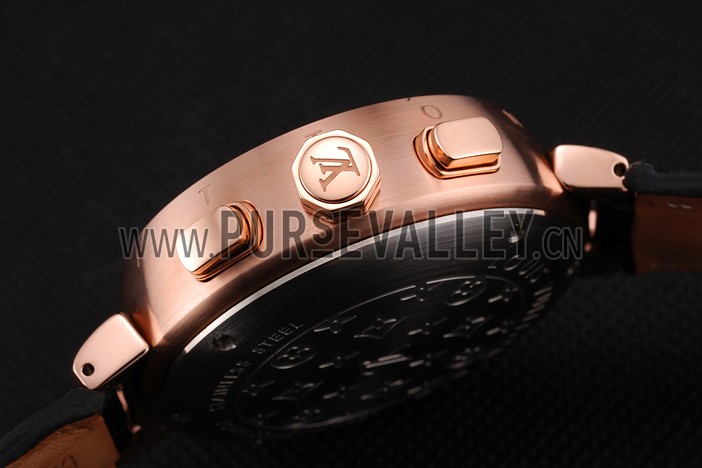 Louis Vuitton Tambour LV Cup Regate Black and White Dial Rose Gold Case Black Leather Strap