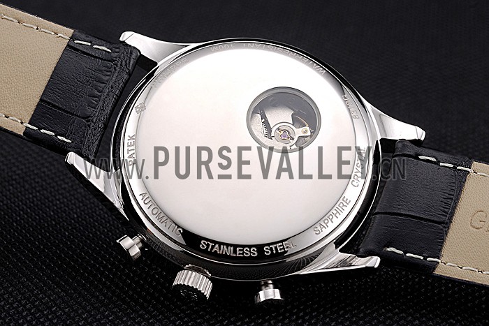 Patek Philippe Moonphase Chronograph Black Dial Stainless Steel Case Black Leather Strap 622842