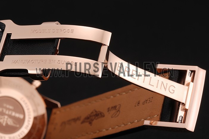 Swiss Breitling Navitimer 01 Black Dial White Subdials Rose Gold Case Black Leather Strap