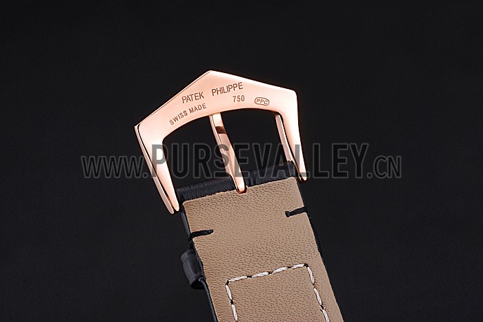 Patek Philippe Calatrava Black Dial Rose Gold Case Black Leather Strap 622835