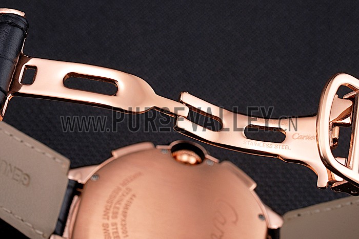 Cartier Ballon Bleu Black Dial Gold Case Black Leather Strap