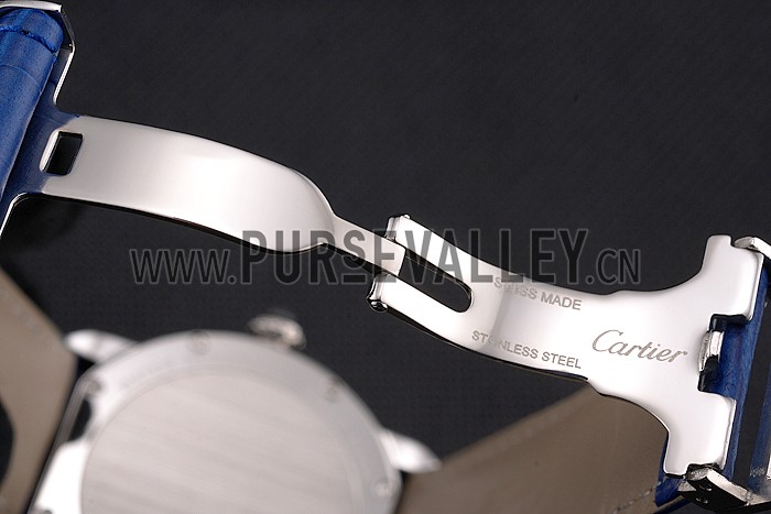 Cartier Ronde Louis Cartier Blue Dial Stainless Steel Case Blue Leather Strap