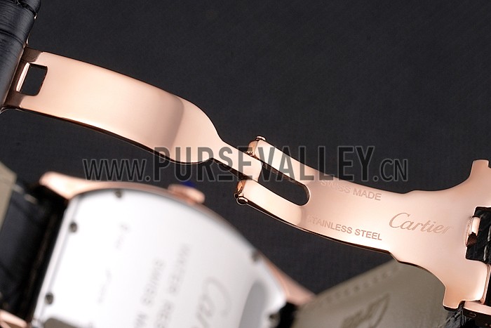 Cartier Tortue Large Date Black Dial Gold Case Black Leather Strap