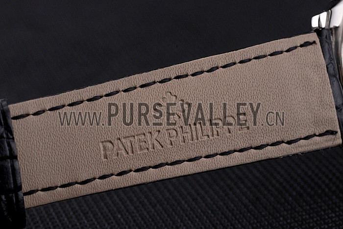 Patek Philippe Calatrava White Dial Stainless Steel Case Black Leather Strap