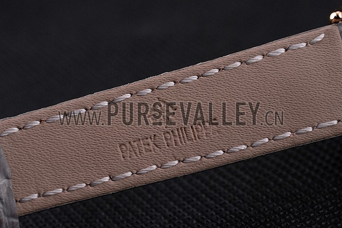 Patek Philippe Calatrava Gray Dial Diamond Markings Rose Gold Case Gray Leather Strap