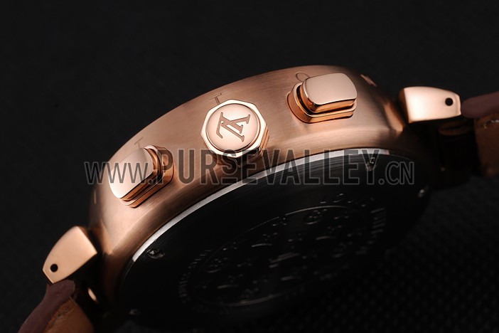 Louis Vuitton Tambour LV277 Tourbillon Brown Dial Rose Gold Case Brown Leather Strap