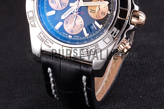 Swiss Breitling Chronomat Blue Dial with Black Leather Strap 621521