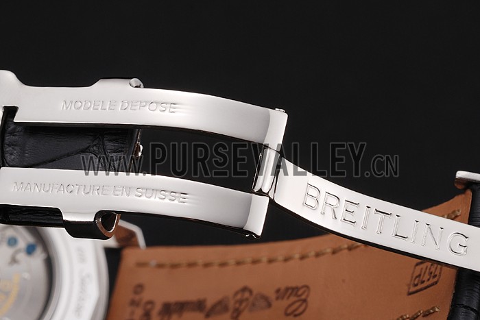 Swiss Breitling Navitimer Black Dial Stainless Stell Case Black Leather Strap