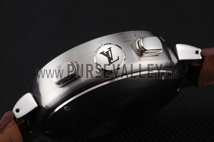 Louis Vuitton Tambour LV277 Tourbillon White Dial Stainless Steel Case Brown Leather Strap
