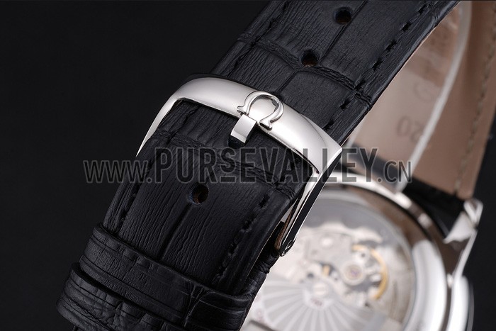 Omega De Ville Prstige Co-Axial White Dial Silver Case Black Leather Strap Roman Numeral