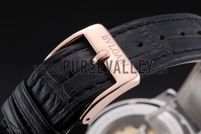 Bvlgari Novelties White Dial Gold Case Black Leather Strap