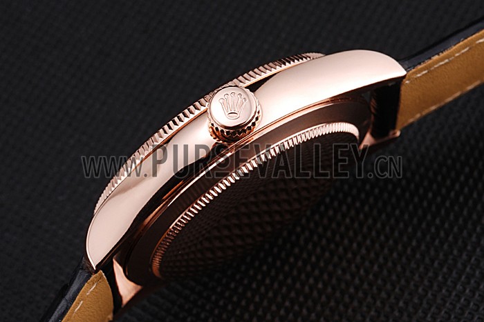 Rolex Cellini Black Dial Pink Gold Case Black Leather Strap 622842