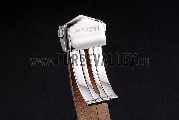 Swiss Tag Heuer Carrera Calibre 5 White Dial Rose Gold Case Brown Leather Strap