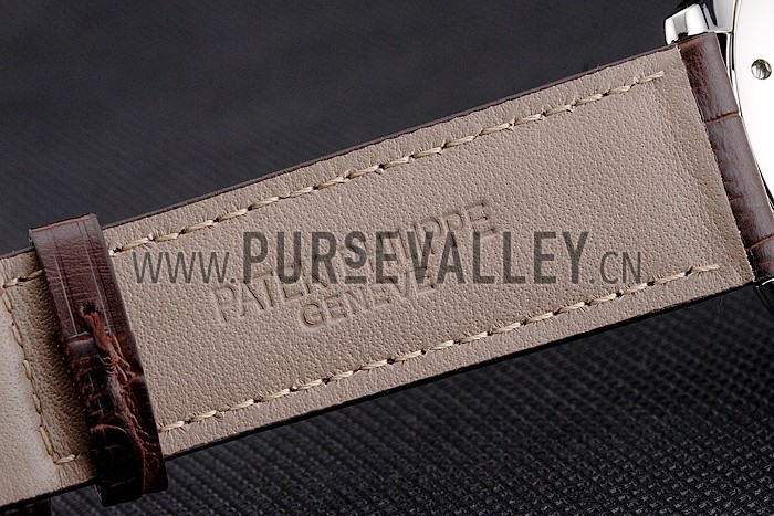 Swiss Patek Philippe Calatrava White Dial Stainless Steel Case Brown Leather Strap