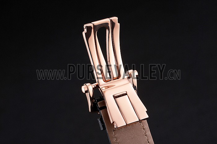 Patek Philippe Nautilus Black Dial Rose Gold Case Black Leather Strap