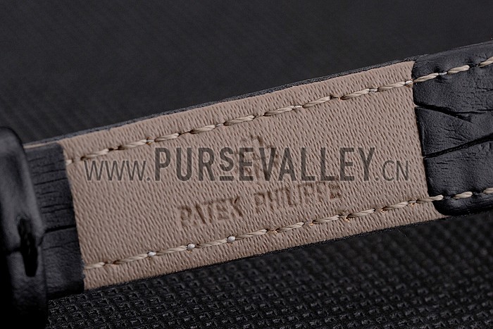 Patek Philippe Calatrava Gold Dial Roman Numerals Double Ribbed Bezel Gold Case Black Leather Strap