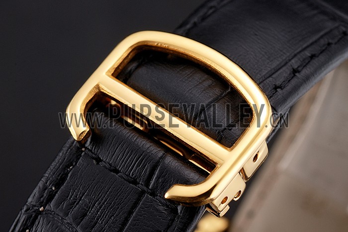 Swiss Cartier Rotonde Annual Calendar Black Dial Gold Case Black Leather Strap