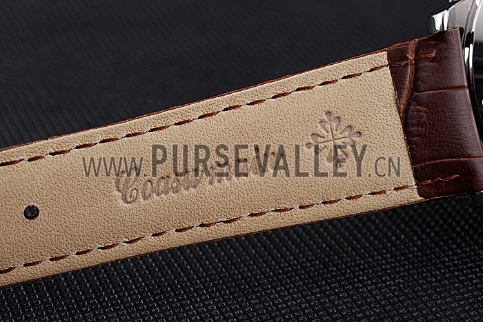 Patek Philippe Day Date Tourbillon White Dial Stainless Steel Case Embossed Bezel Brown Leather Strap 622837