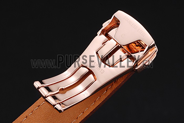 Swiss Omega DeVille Tresor White Dial Gold Case Brown Leather Strap 622846