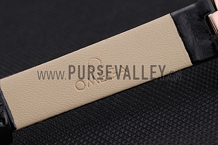 Omega Ladies Watch White Dial Gold Case Black Leather Strap 622820