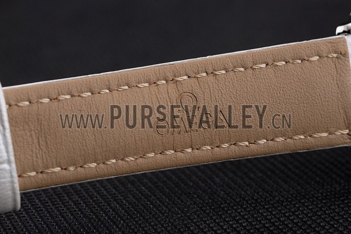 Omega De Ville Prestige Small Seconds White Dial Diamond Bezel Stainless Steel Case White Leather Strap