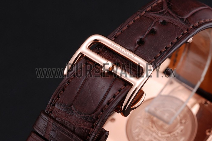 Hermes Heure H White Dial Gold Case Brown Leather Strap
