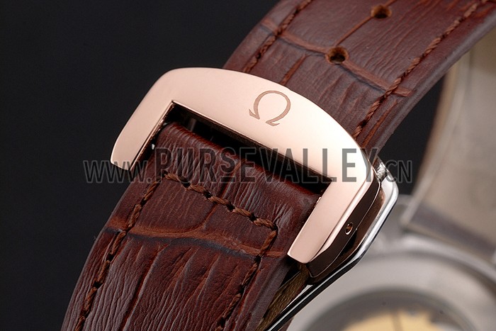 Omega Globemaster Silver Dial Rose Gold Bezel Stainless Steel Case Brown Leather Strap