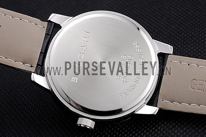 Bvlgari Solotempo Black Dial Stainless Steel Case Black Leather Strap 622738