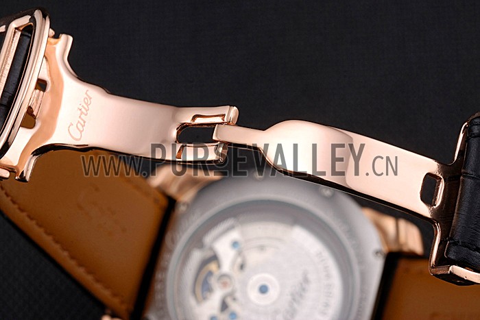 Cartier Calibre Tourbillon Black Dial Gold Case Black Leather Strap 622754