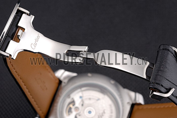 Cartier Calibre Tourbillon Black Dial Stainless Steel Case Black Leather Strap 622752