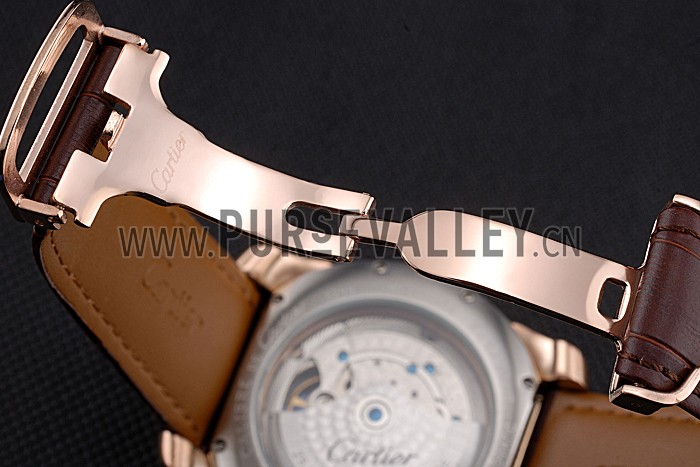 Cartier Calibre Tourbillon White Dial Gold Case Brown Leather Strap 622753