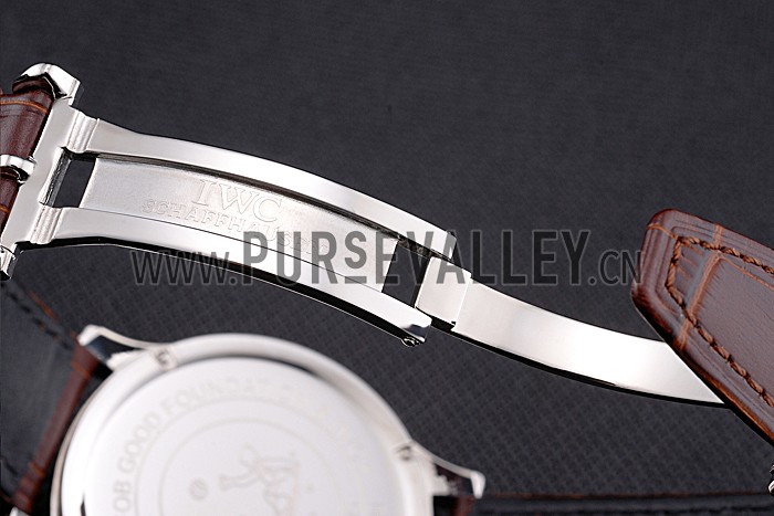 IWC Portugieser Chronograph White Dial Rose Gold Hands And Numerals Steel Case With Diamonds Brown Leather Strap