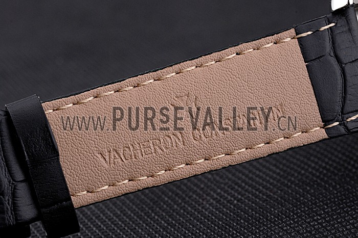 Vacheron Constantin Traditionnelle White Ship Dial Stainless Steel Case Black Leather Strap