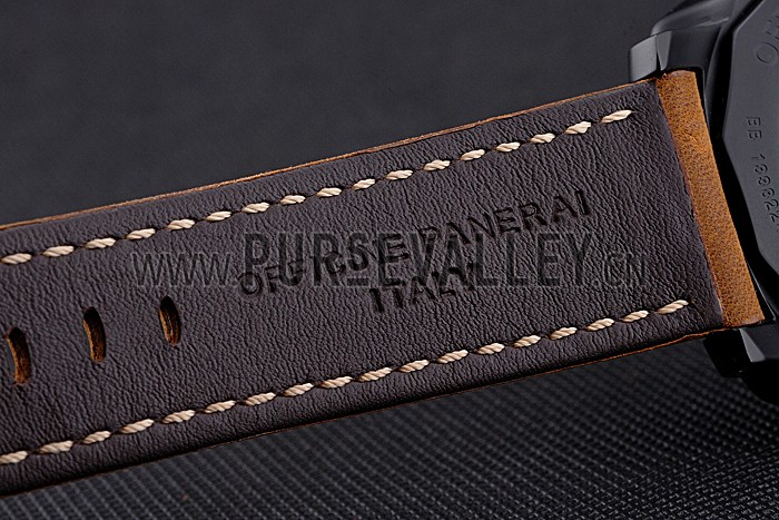 Panerai Luminor Marina 1950 Black Dial Matte Black Steel Case Brown Suede Leather Strap