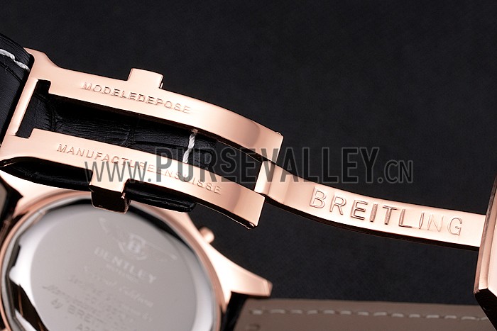 Breitling For Bentley Mulliner Tourbillon Black Dial Rose Gold Case Black Leather Strap