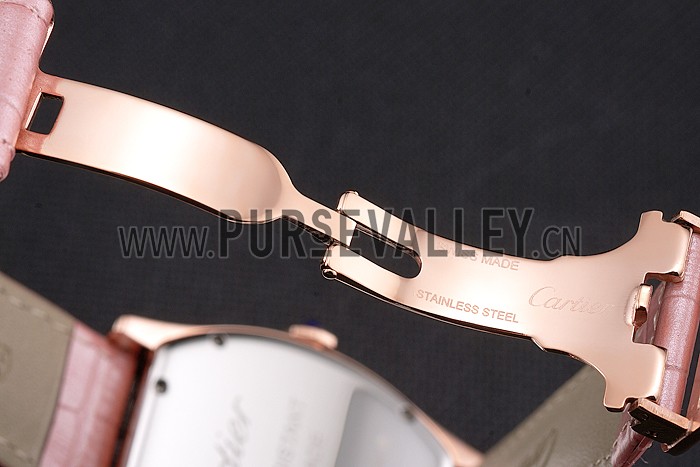Cartier Tortue Perpetual Calendar White Dial Gold Case Pink Leather Strap
