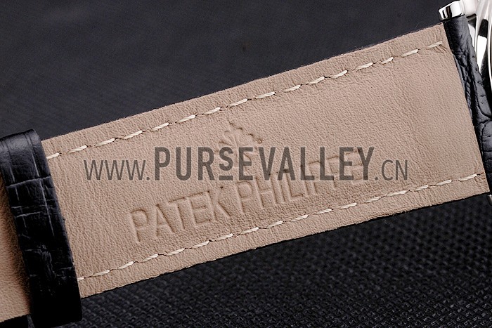 Swiss Patek Philippe Calatrava Black Dial Diamond Bezel Stainless Steel Case Black Leather Strap