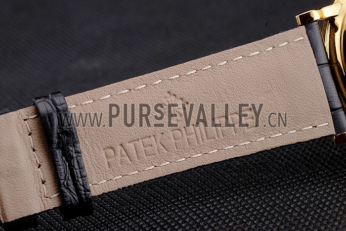 Swiss Patek Philippe Calatrava White Dial Gold Case Fluted Bezel Black Leather Strap