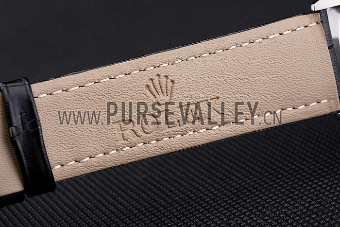 Swiss Rolex Cellini Black Dial Roman Numerals Stainless Steel Case Black Leather Strap