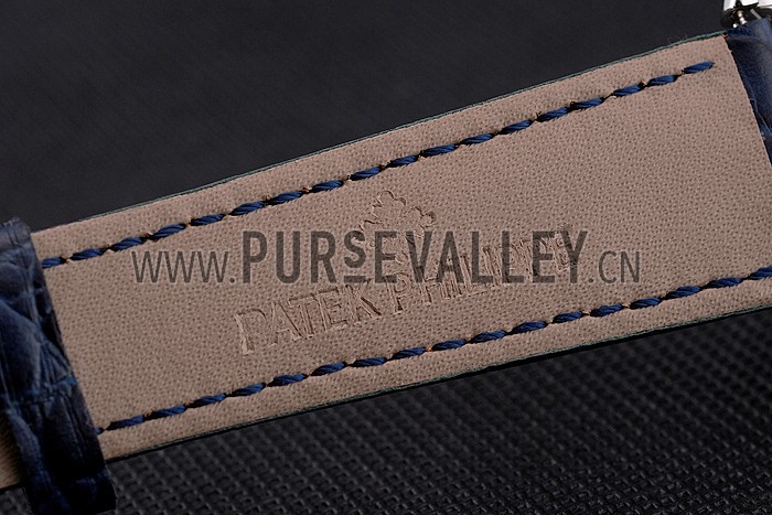 Patek Philippe Calatrava Blue Guilloche Dial Stainless Steel Case Blue Leather Strap