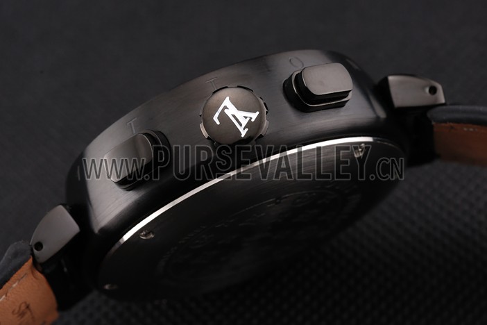 Louis Vuitton Tambour LV277 Tourbillon Black Dial Black PVD Case Black Leather Strap