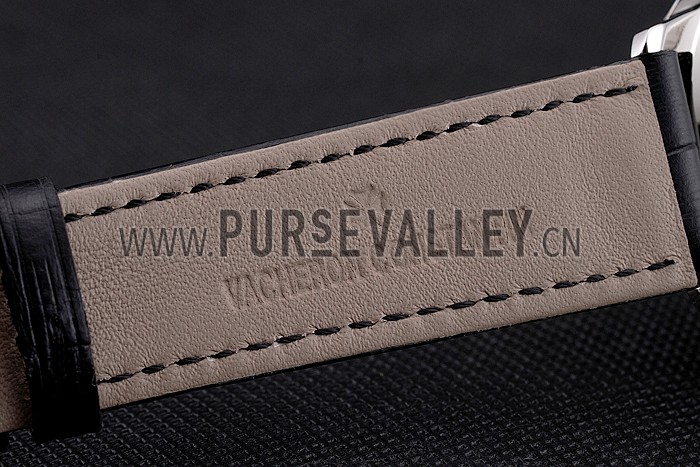 Swiss Vacheron Constantin Traditionnelle Power Reserve White Dial Stainless Steel Case Black Leather Strap