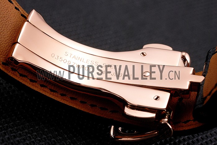 Swiss Hermes Arceau Skeleton Black Dial Brown Hands Rose Gold Case Black Leather Strap