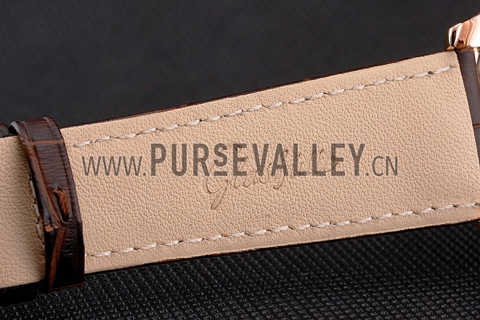 Glashutte Original Black Dial Rose Gold Case Brown Leather Strap